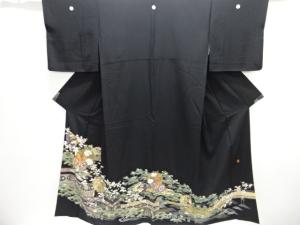 作家物　箔置き　草花に鼓模様留袖(比翼付き)